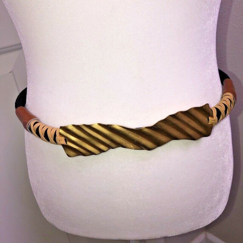 Vtg 80s Waist Belt Gold Metal Wavy Bar Center Rope Belt~31"~ Disco Studio 54